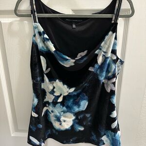 White House Black Market Velvet Blue and Black Floral Camisole Large